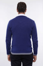 Dark Blue V Neck Slim Fit Sweater – close up view