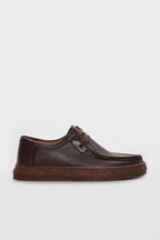 Dark Brown Textured Leather Lace-Up Casual Shoes for Men – front view