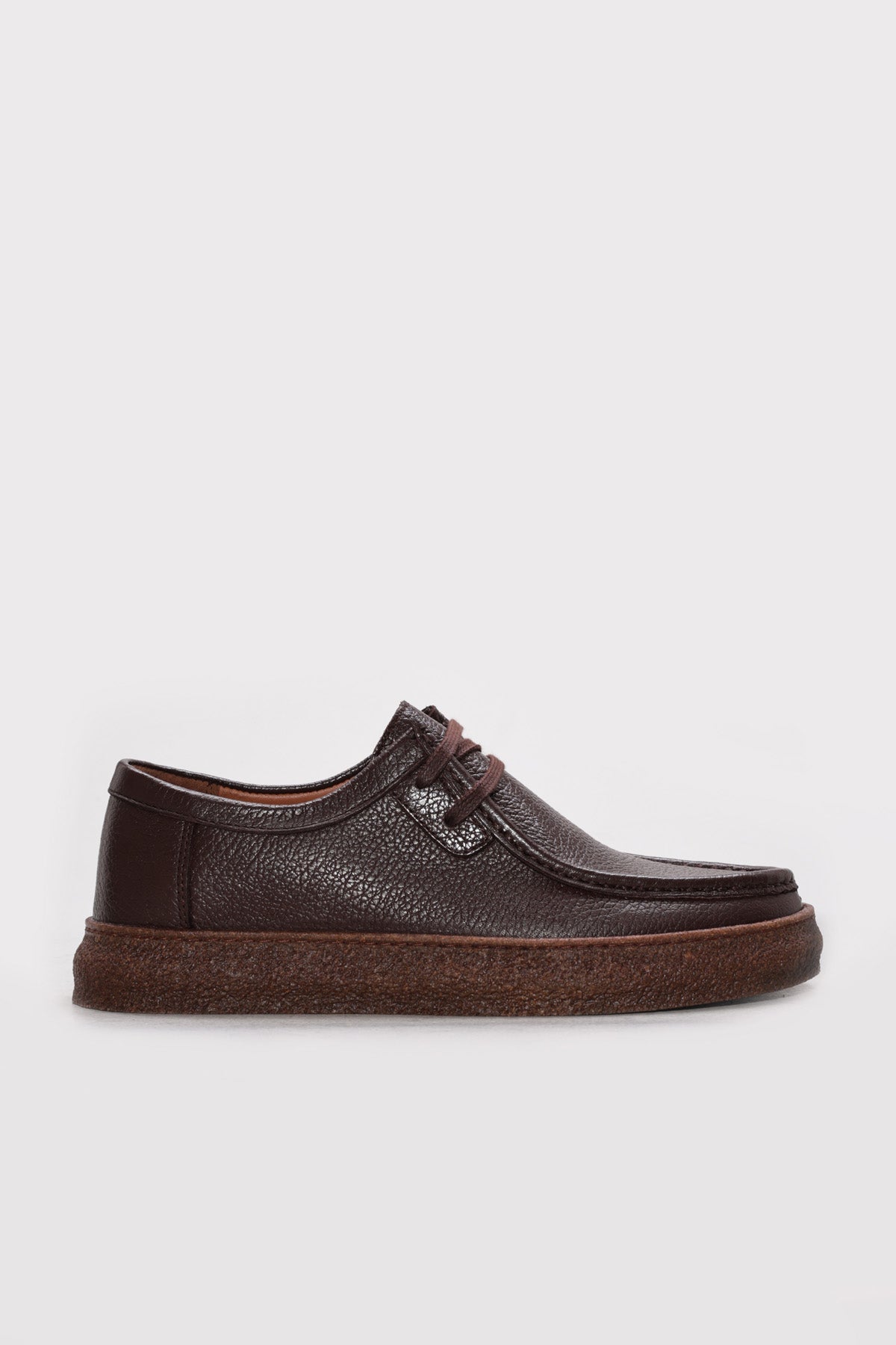 Dark Brown Textured Leather Lace-Up Casual Shoes for Men – front view