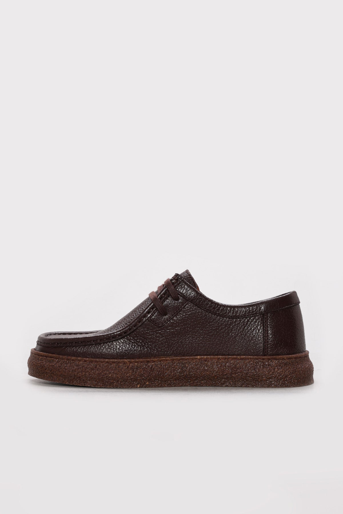 Dark Brown Textured Leather Lace-Up Casual Shoes for Men – detail view