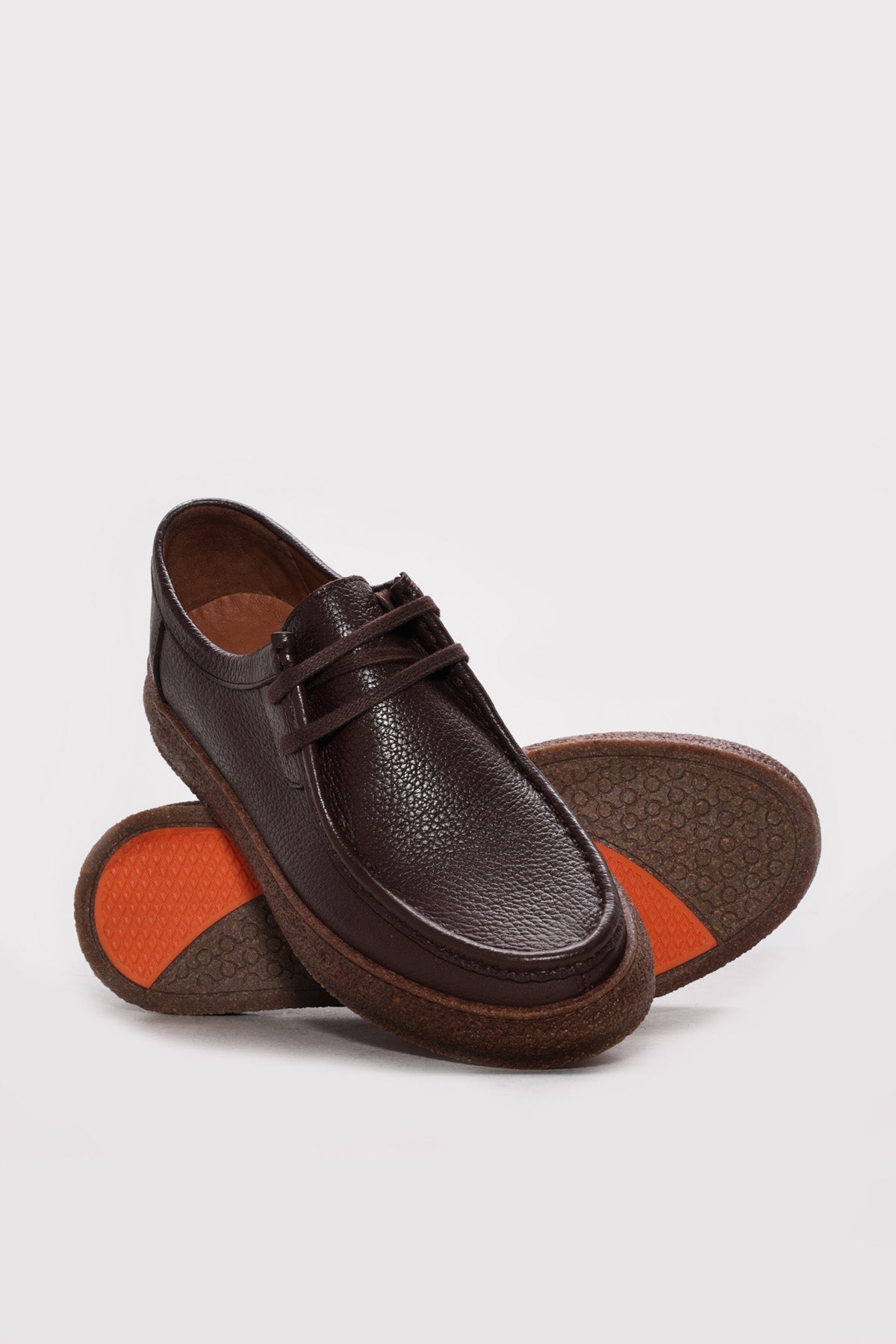 Dark Brown Textured Leather Lace-Up Casual Shoes for Men – side view