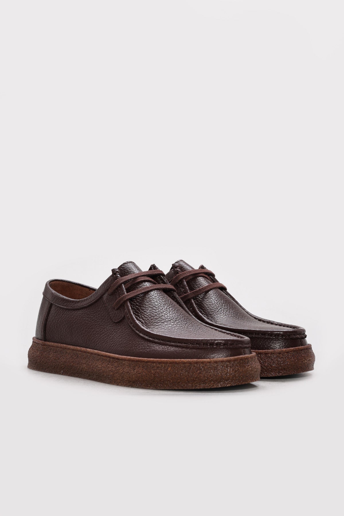 Dark Brown Textured Leather Lace-Up Casual Shoes for Men – styled view