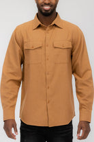 Men's Shirts Dark Gold Blank Brushed Long Sleeve Flannel Shirt Mens