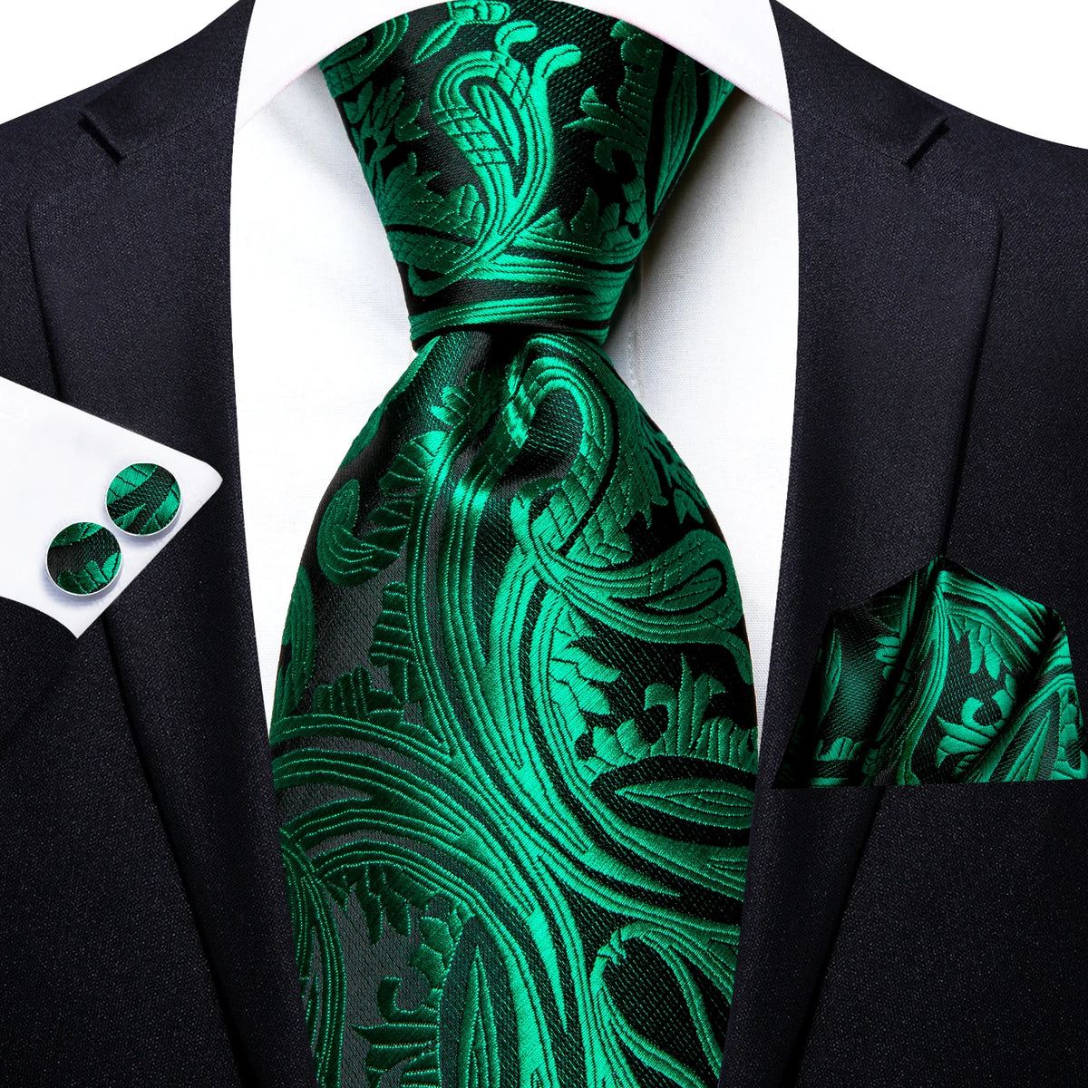 Dark Green Mens Ties in silk with paisley pattern for formal occasions