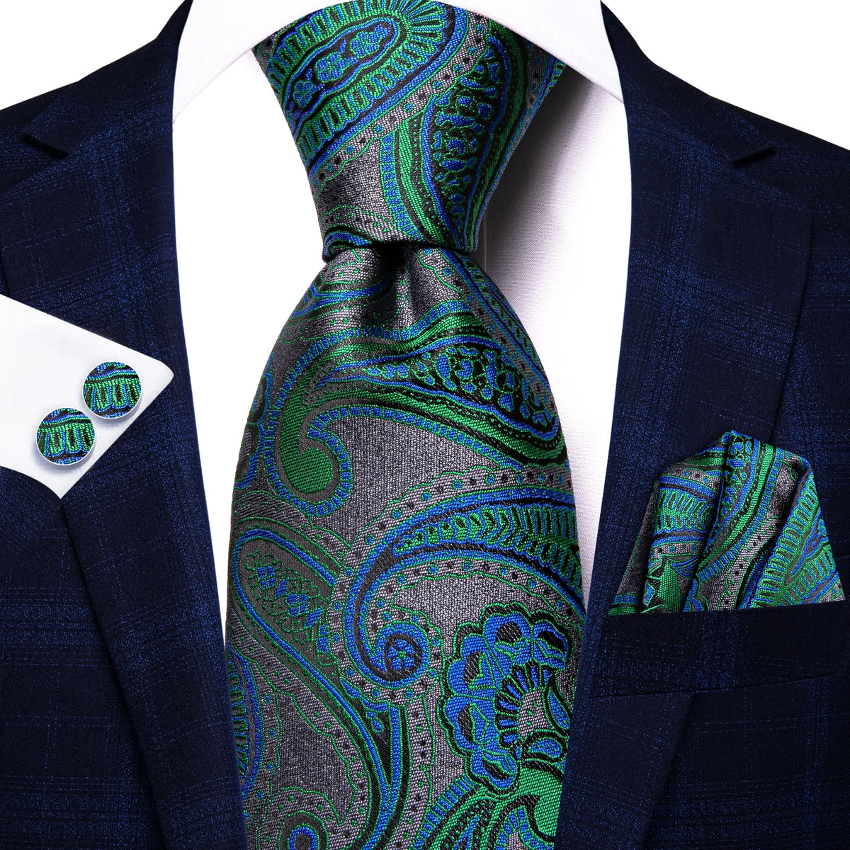 Dark Green Mens Ties with paisley pattern, perfect for formal events