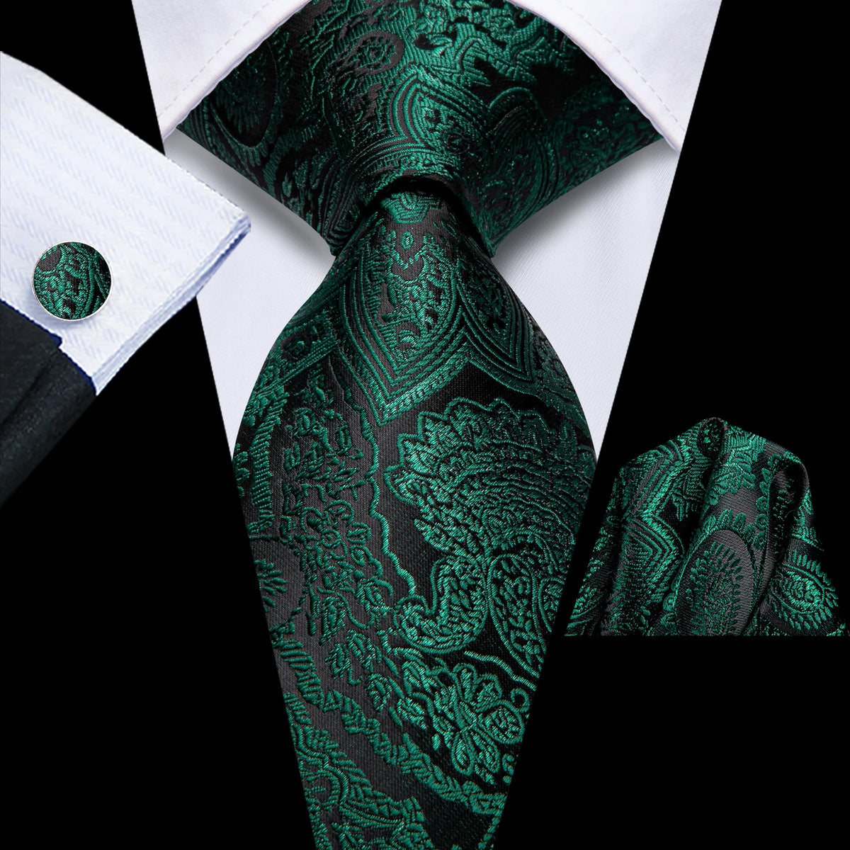 Dark Green Mens Ties in a luxurious paisley design for formal occasions