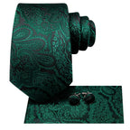 Dark Green Mens Ties in paisley pattern with matching cufflinks