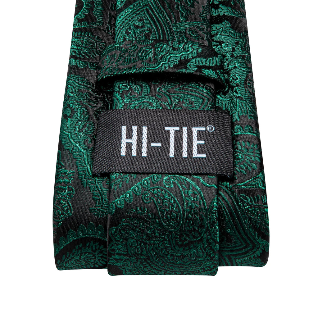 Dark Green Mens Ties in satin with paisley pattern for formal events