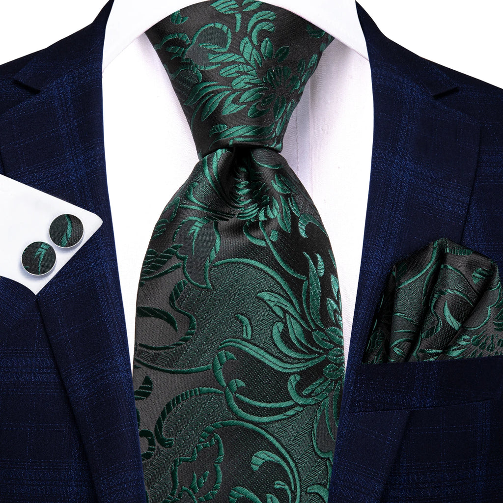 Dark Green Mens Ties with floral pattern for formal occasions