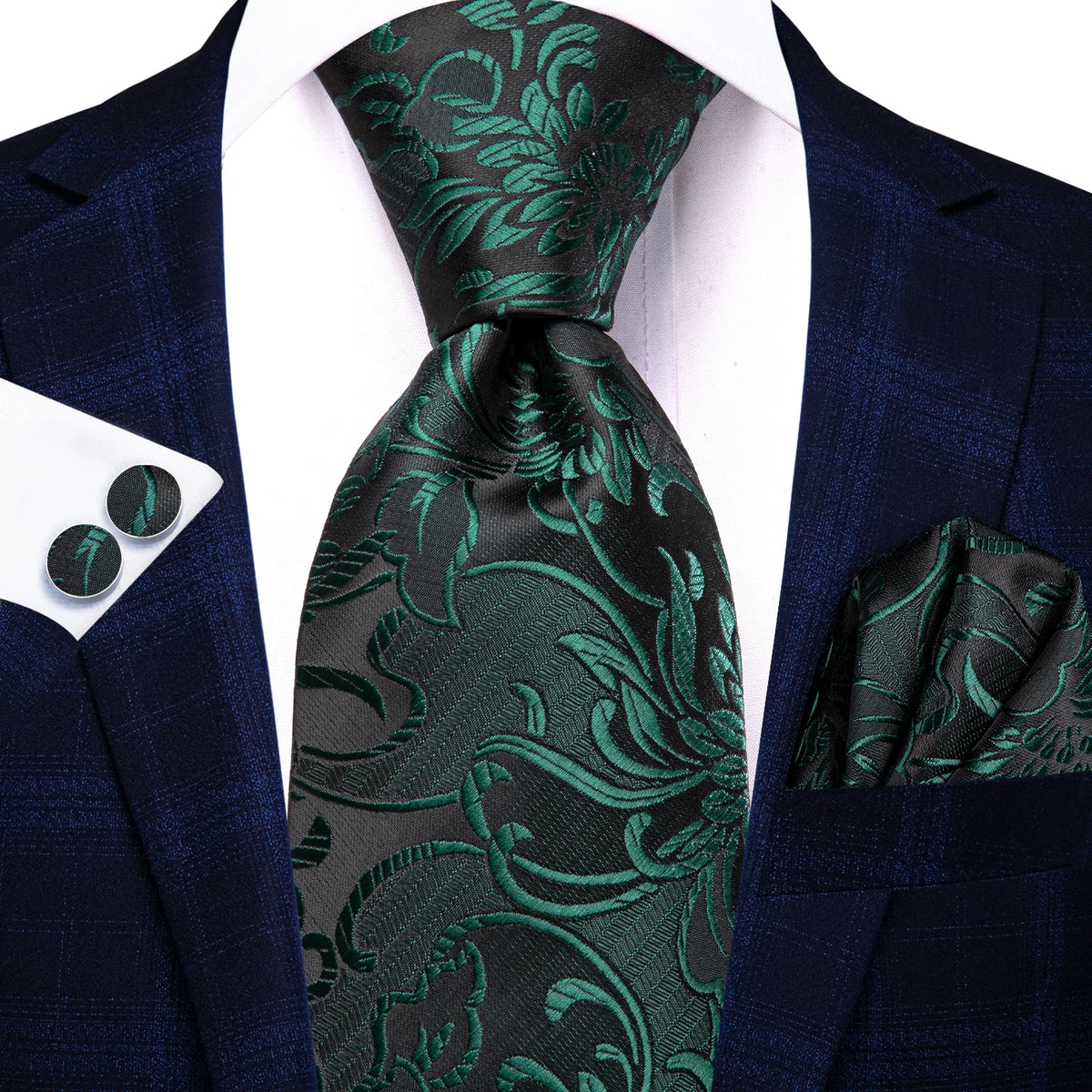 Dark Green Mens Ties with floral pattern for formal occasions