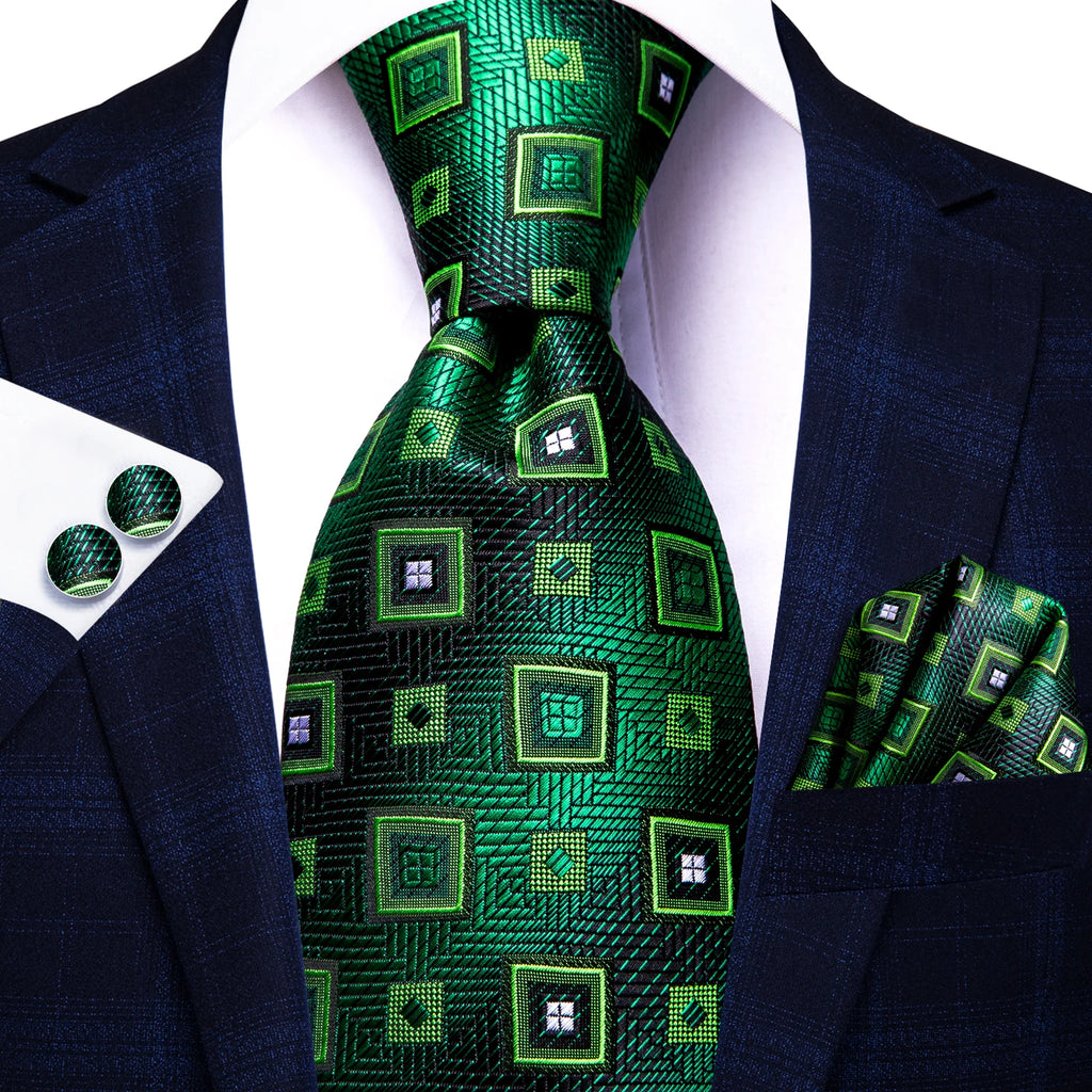 Dark Green Mens Ties with geometric pattern for formal occasions
