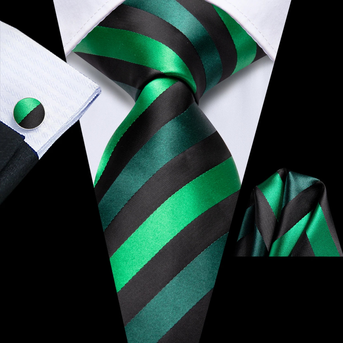 Dark Green Mens Ties with Black Stripes for Formal Occasions