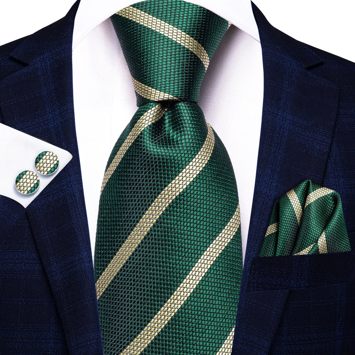 Dark Green Mens Ties with Gold Stripes, perfect for formal events