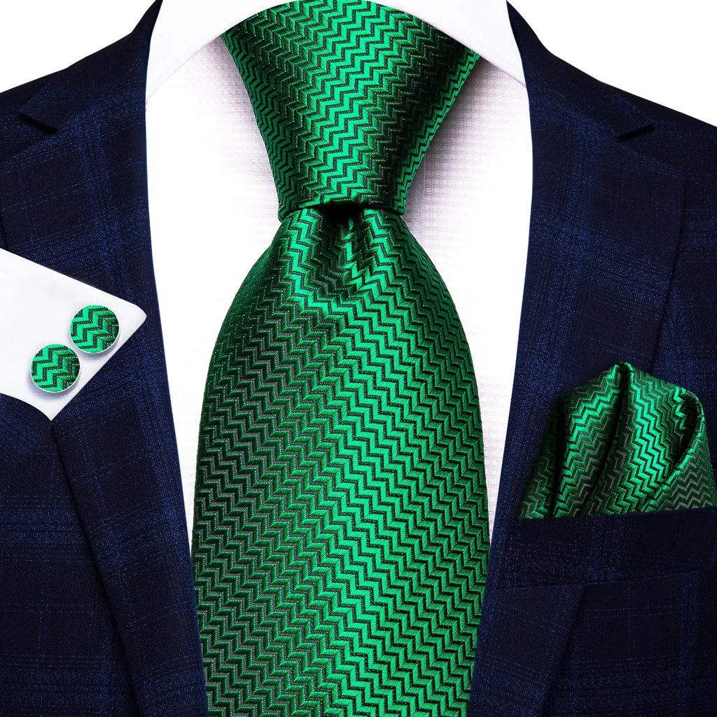 Dark Green Mens Ties in vibrant herringbone pattern for formal occasions