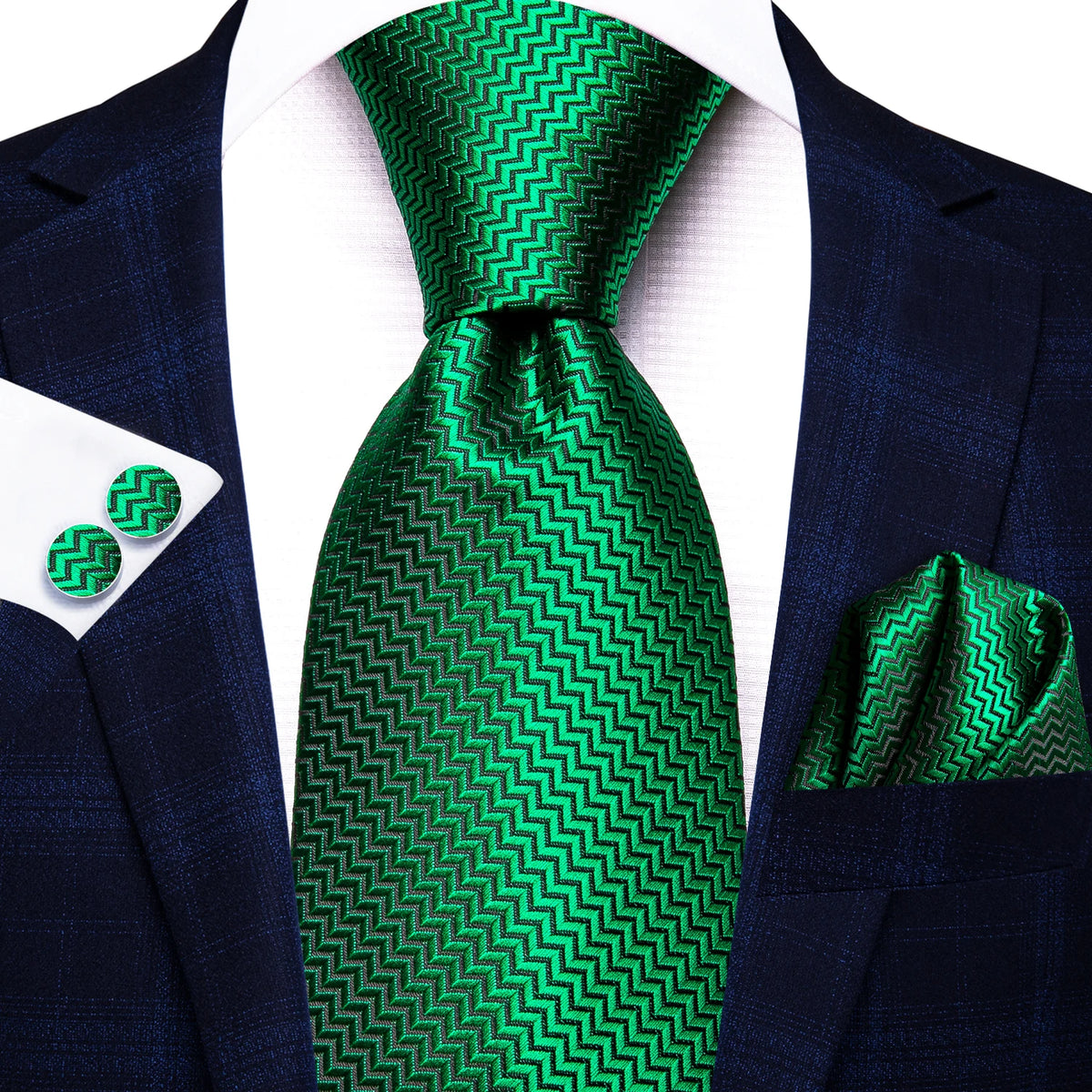 Dark Green Mens Ties in vibrant herringbone pattern for formal occasions