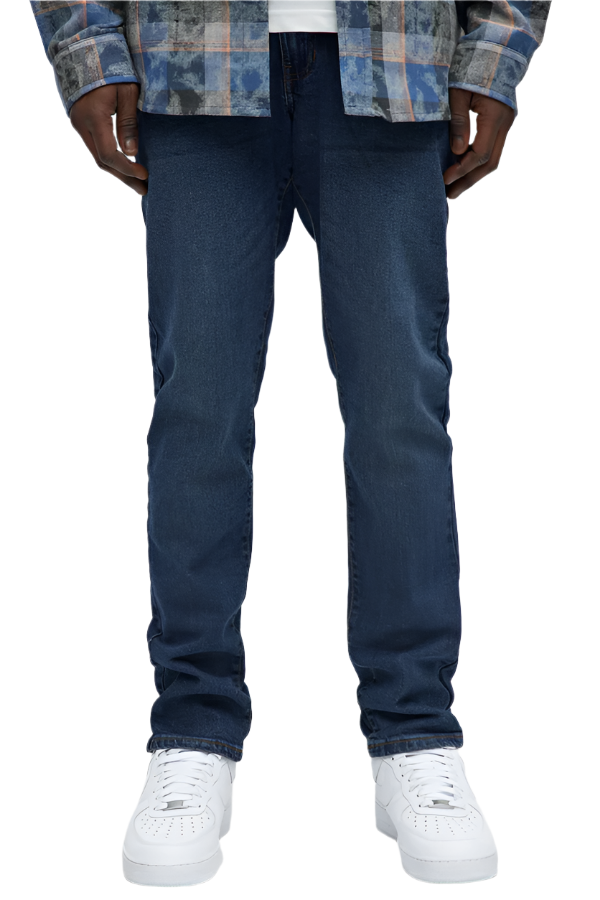 VacationGrabs dark wash urban jeans men styled with white sneakers and a casual shirt