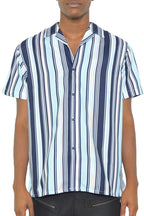 Mens Blue-Multi Stripe Print Button Down Shirt