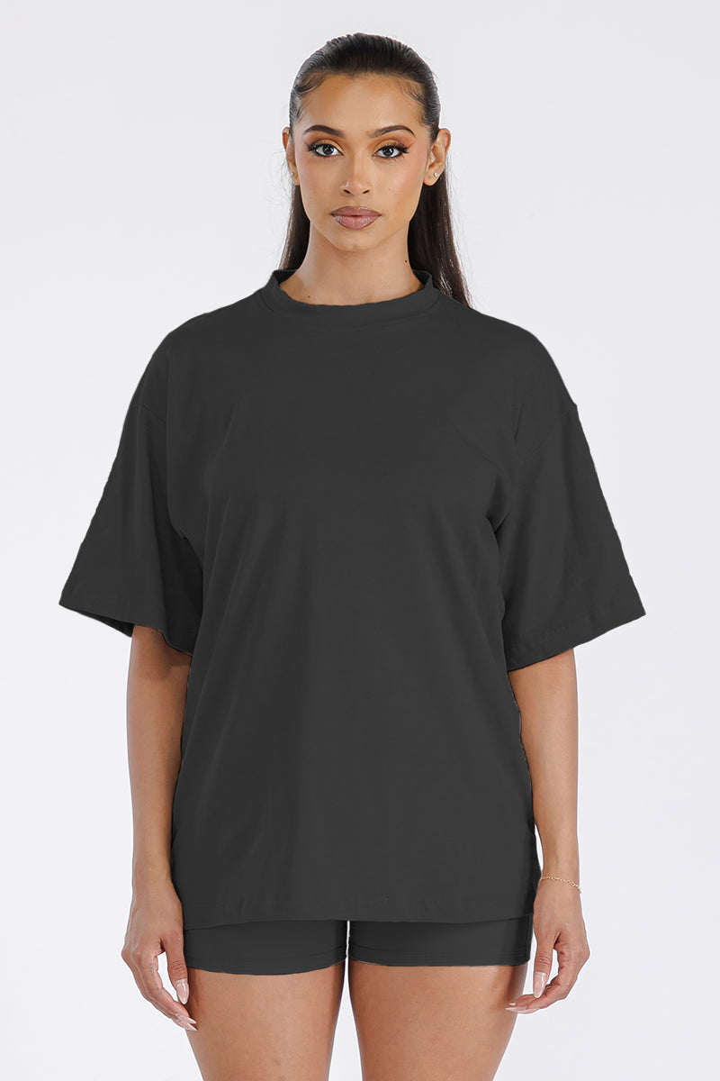 Womens Boyfriend Black Oversized Drop Shoulder Tee
