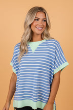 Stripe Contrast Trim Short Sleeve Top