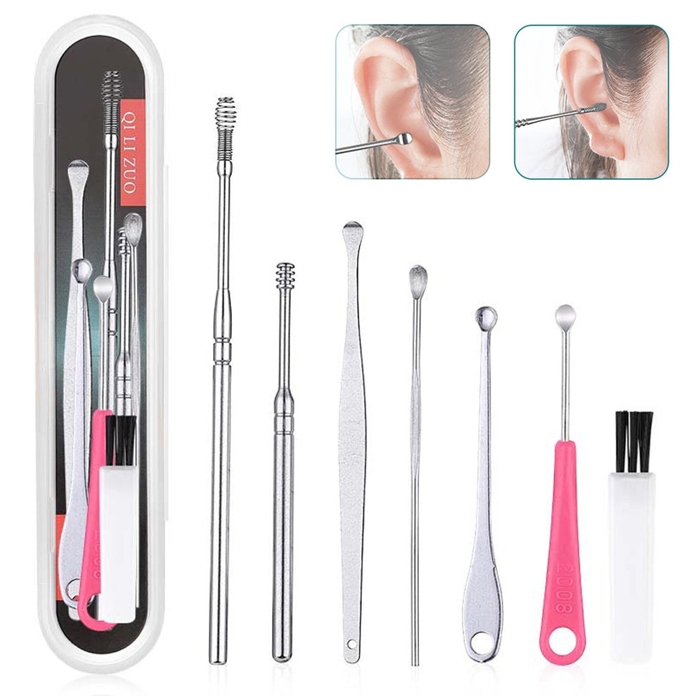 7Pcs/set Ear Wax Pickers Stainless Steel Earpick Ear Clean Tool