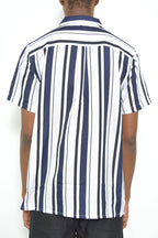 Mens Navy Blue Stripe Print Button Down Shirt