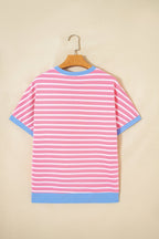Stripe Contrast Trim Short Sleeve Top