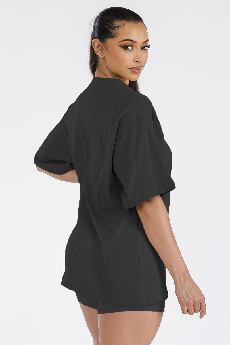 Womens Boyfriend Black Oversized Drop Shoulder Tee