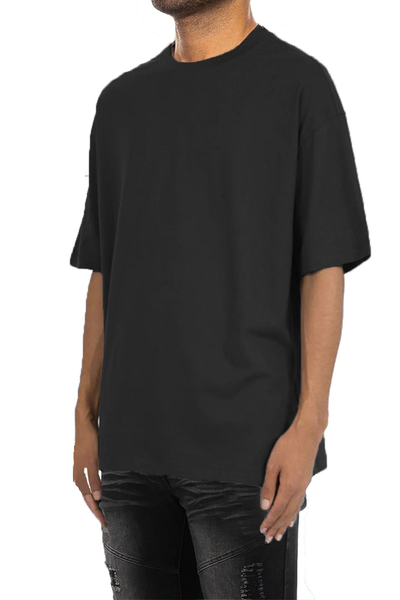 Mens Black Premium Cotton Drop Shoulder Tee