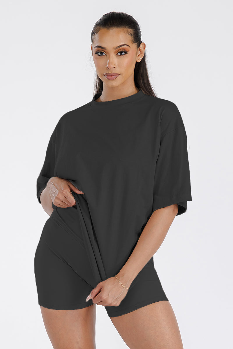 Womens Boyfriend Black Oversized Drop Shoulder Tee