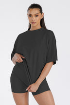 Womens Boyfriend Black Oversized Drop Shoulder Tee