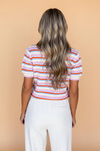 Stripe Textured Knit Short Sleeve Sweater