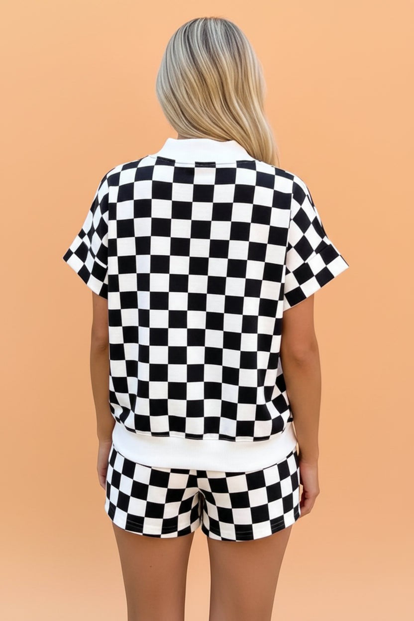Checker Colorblock Mock Neck Top & Short Set