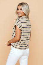 Stripe Mock Neck Short Sleeve Loose Top
