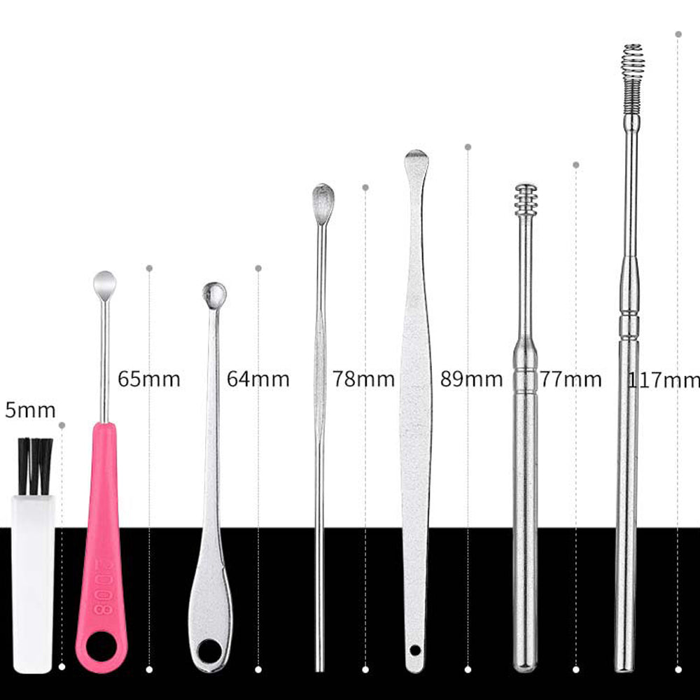 7Pcs/set Ear Wax Pickers Stainless Steel Earpick Ear Clean Tool