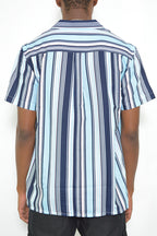 Mens Blue-Multi Stripe Print Button Down Shirt