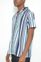 Mens Blue-Multi Stripe Print Button Down Shirt