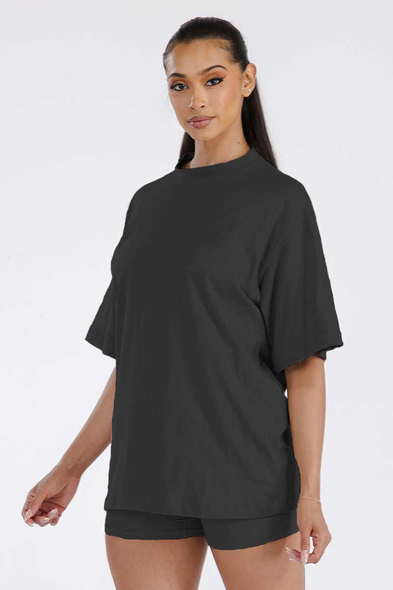 Womens Boyfriend Black Oversized Drop Shoulder Tee