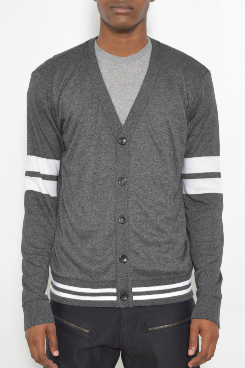 Two Stripe Knit Cardigan Sweater Button NR2002