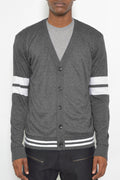 Two Stripe Knit Cardigan Sweater Button NR2002
