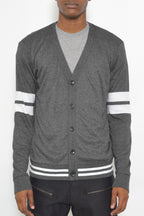 Two Stripe Knit Cardigan Sweater Button NR2002
