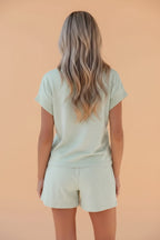 Stripe Dolman Sleeve Polo Shirt & Drawstring Shorts Set