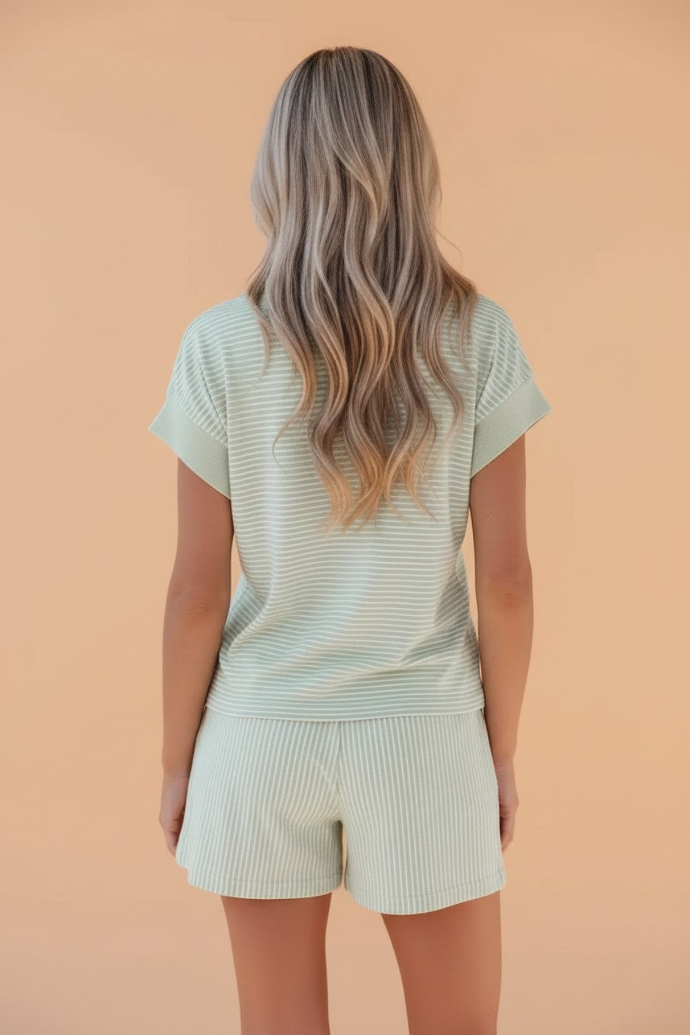 Stripe Dolman Sleeve Polo Shirt & Drawstring Shorts Set