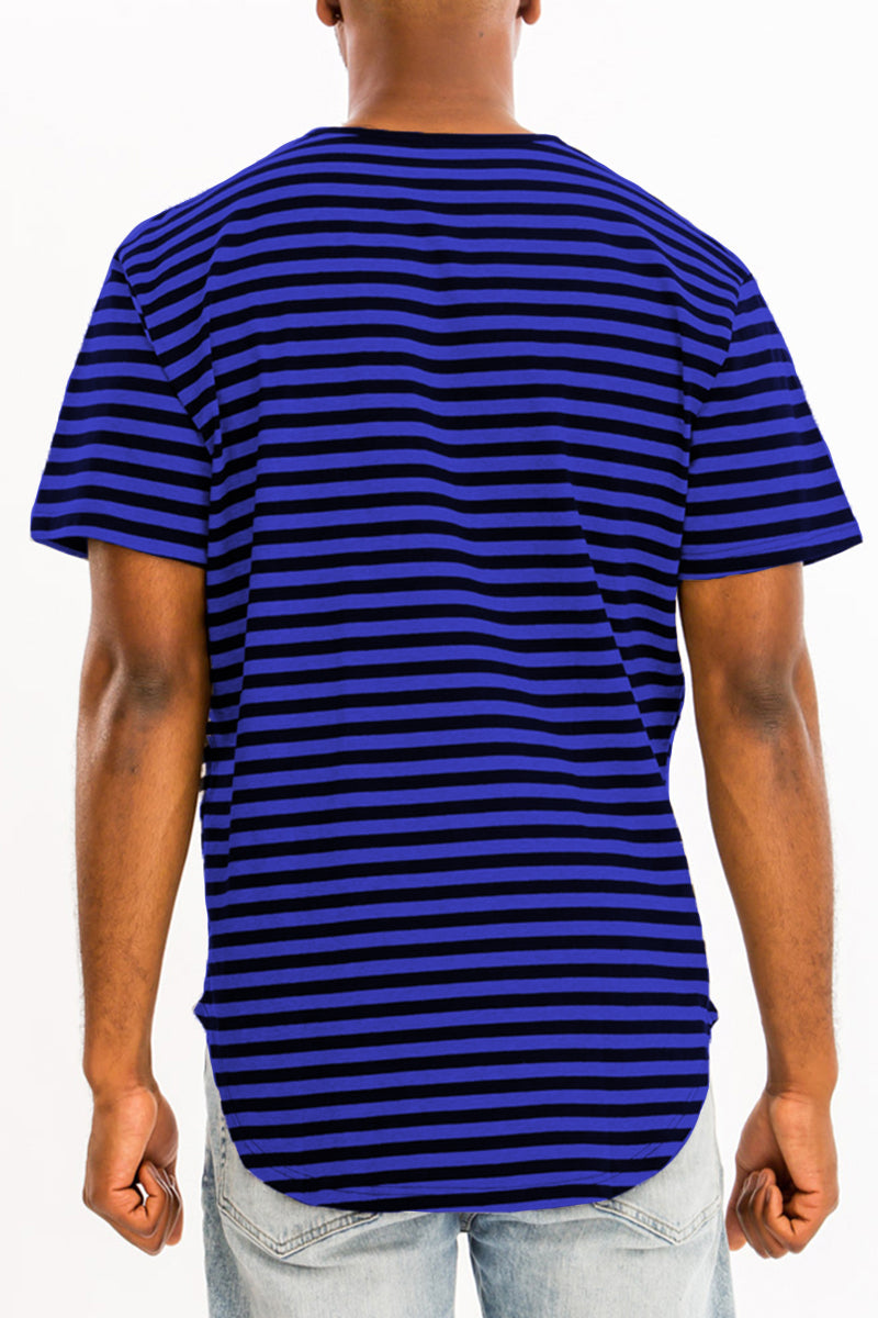 Royal Blue Scallop Round Extended Striped Tshirt