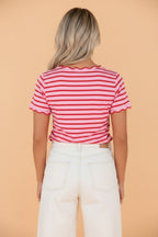 Stripe Scallop Trim Round Neck T-Shirt