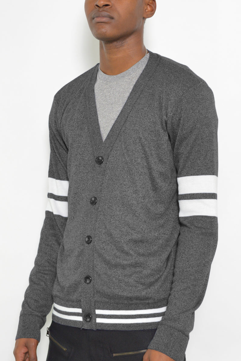 Two Stripe Knit Cardigan Sweater Button NR2002