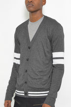 Two Stripe Knit Cardigan Sweater Button NR2002