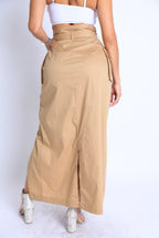 Asymmetric Self Belted Pockets Detailed Maxi Skirt Formal Casual