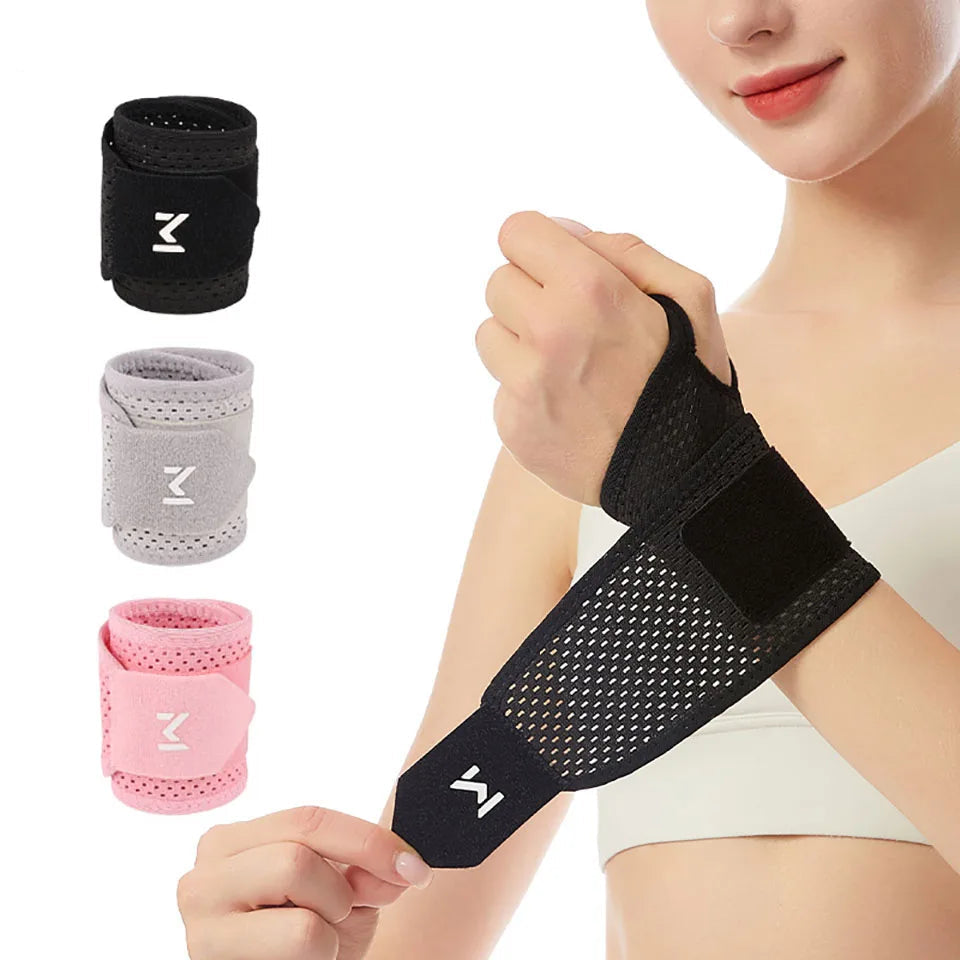breathable wrist support for sports in black, gray, and pink colors
