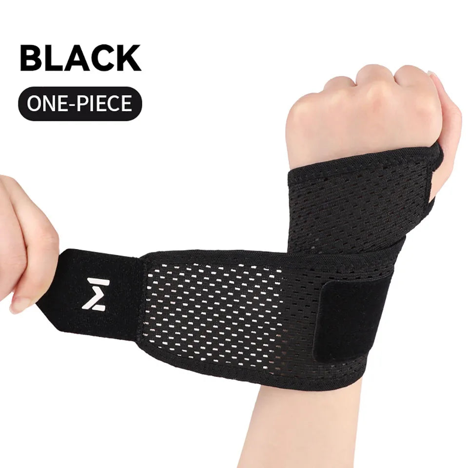 Black breathable wrist support for sports, ideal for injury prevention