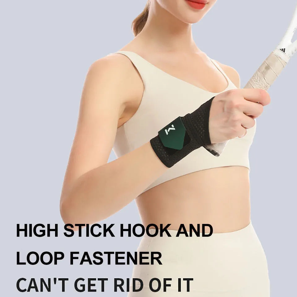 Black breathable wrist support for sports with adjustable hook and loop fastener